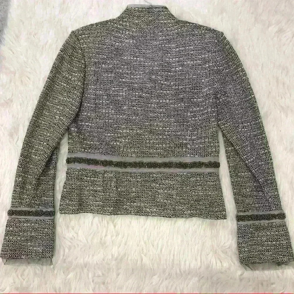 VTG St. John Metallic Tweed Silver Purple Beaded Rhinestone Lace Blazer - Picture 11 of 12